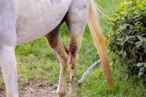 Milben beim Pferd aussehen, Wunde am Bein